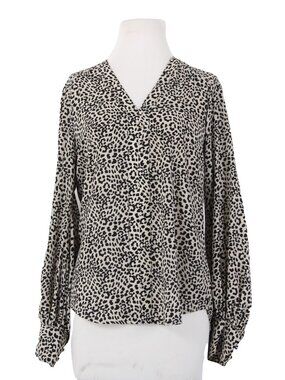 Express Top Sz SP Black Tan Animal Print V Neck 100% Polyester Top